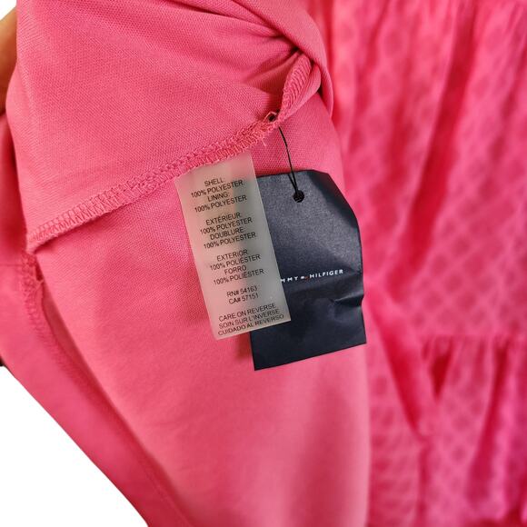 Tommy Hilfiger Womens Trellis Tiered‎ Ruffle Tie Neck Dress Plus Size 16 Pink - Picture 5 of 10